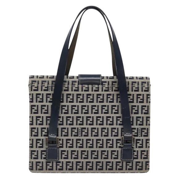 FENDI Zucchino Canvas Mamma Baguette Hand Bag Navy Silver - Picture 3 of 14